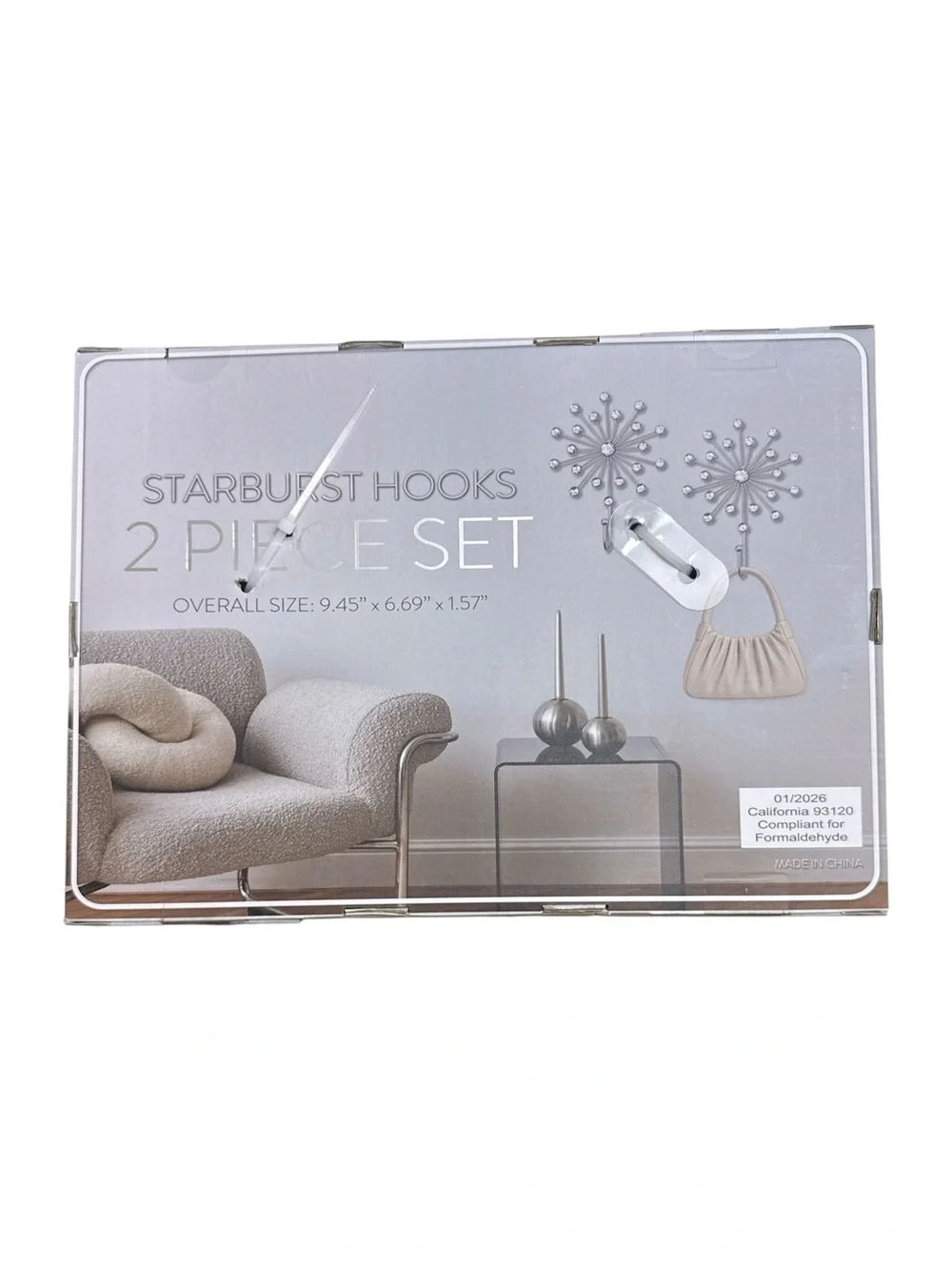 Starburst Wall Hook Set — Silver Crystal Accent (2-Pack)